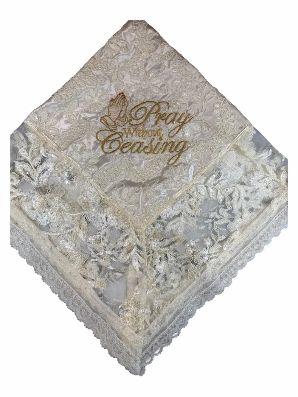 Elegant Handmade Embroidered Ivory Sequin Church Lap Scarf Ivory Sequin Lace